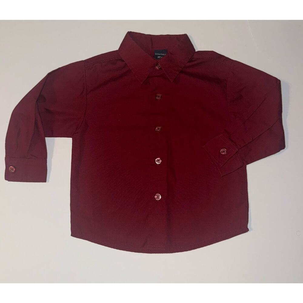 Nautica Boys 3T Red Button Down Shirt Long Sleeve Cotton Blend Dress